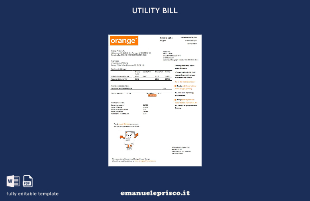 stile verificato Modello di bolletta delle utenze Polonia Orange